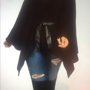 New- Faux-Leather Wrap Poncho